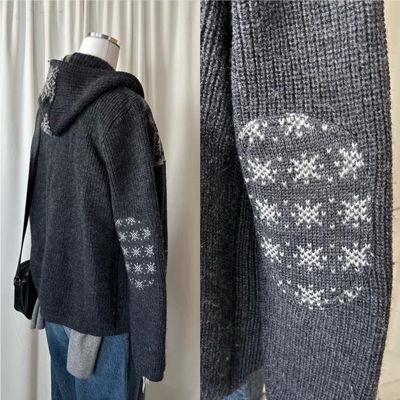 WOOLRICH Fair Isle Snowflake pattern full-zip hooded wool sweater women’s Large. - Picture 6 of 8